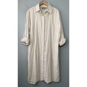 Linen Flax Shirt Dress Size Small Button Oversized Lagenlook Minimalist Striped